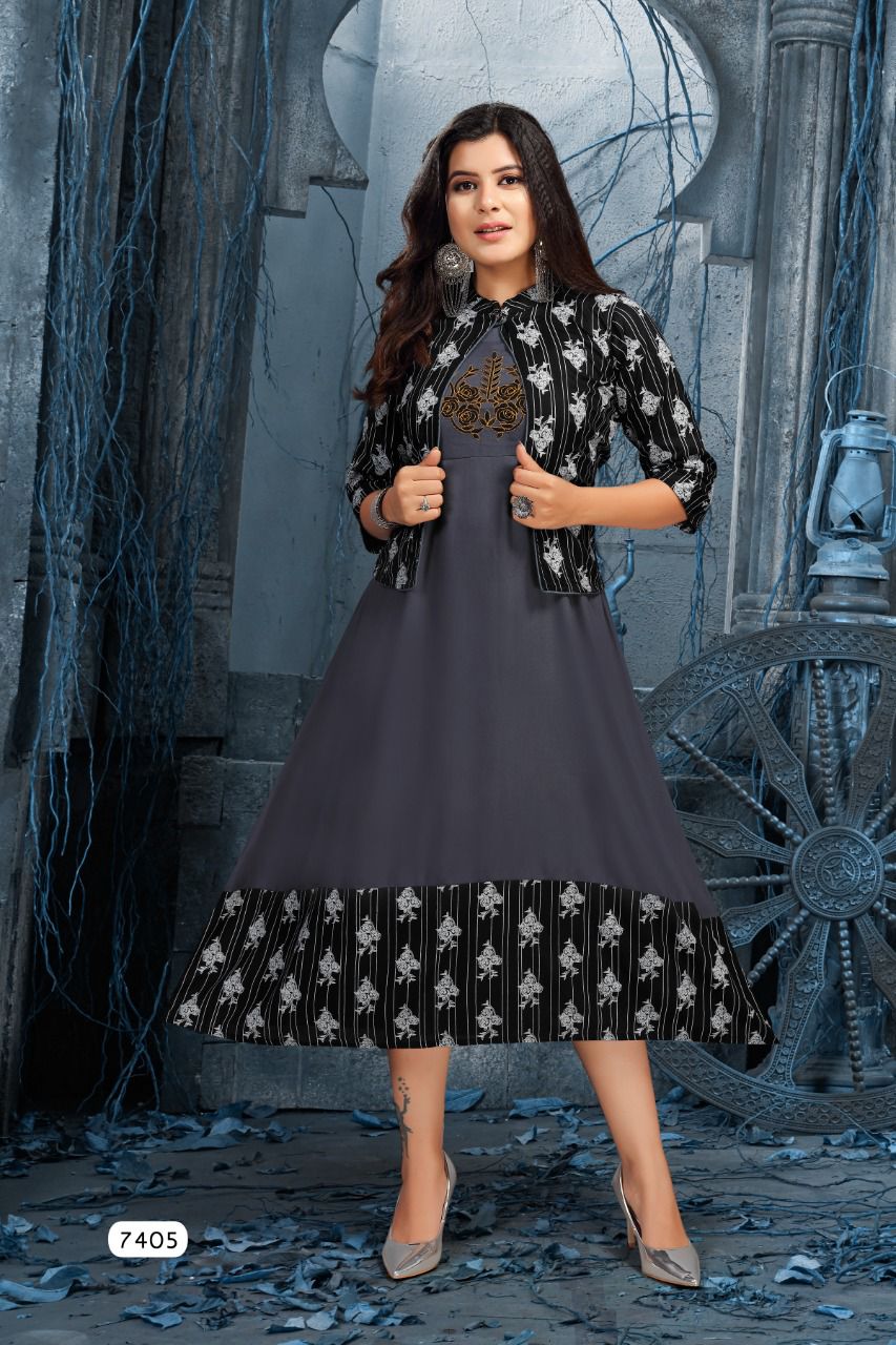 Beauty Queen Aanya Fancy Wear Rayon Kurti With Jacket Collection